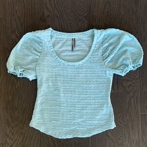 Anthropologie Sky Blue Textured Puff Sleeve Blouse